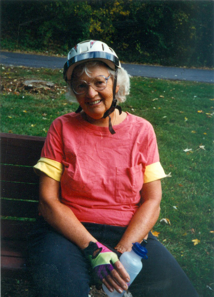 Dorothy Katz, resting after a bicycle training session in Florida, 1995 (age 72)